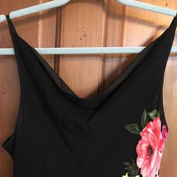 Vintage black, floral, midi dress - M - L - Picture 3 of 4